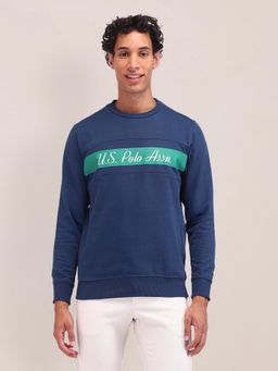 U.S. POLO ASSN. - Solid Navy Blue Full Sleeves Crew Neck Sweatshirt