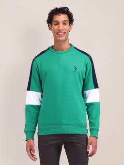 U.S. POLO ASSN. - Colorblock Green Full Sleeves Crew Neck Sweatshirt