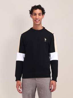 U.S. POLO ASSN. - Colorblock Black Full Sleeves Crew Neck Sweatshirt