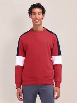 U.S. POLO ASSN. - Colorblock Red Full Sleeves Crew Neck Sweatshirt