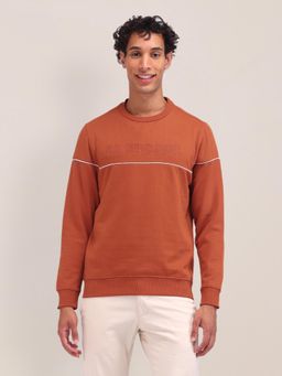 U.S. POLO ASSN. - Solid Orange Full Sleeves Crew Neck Sweatshirt