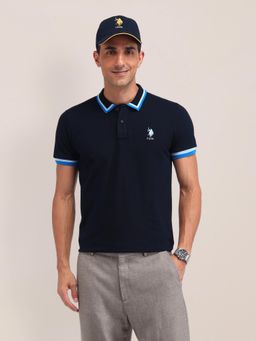 U.S. POLO ASSN. - Solid Navy Blue Half Sleeves Polo T-Shirt