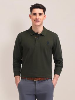 U.S. POLO ASSN. - Solid Olive Full Sleeves Polo T-Shirt
