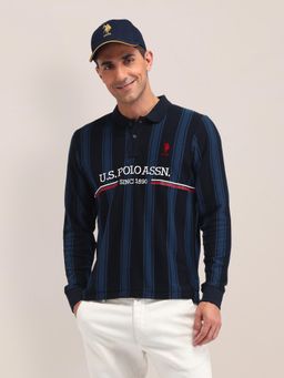 U.S. POLO ASSN. - Stripes Navy Blue Full Sleeves Polo T-Shirt
