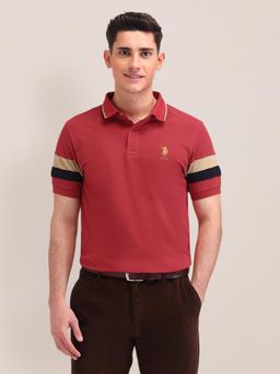 U.S. POLO ASSN. - Solid Red Half Sleeves Polo T-Shirt