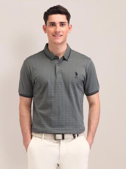 U.S. POLO ASSN. - Textured Grey Half Sleeves Polo T-Shirt