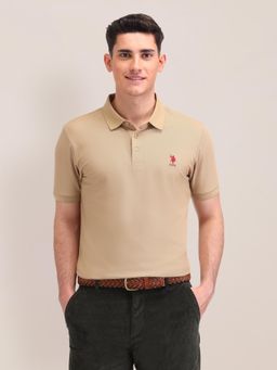 U.S. POLO ASSN. - Solid Beige Half Sleeves Polo T-Shirt