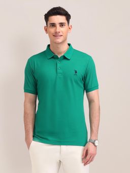 U.S. POLO ASSN. - Solid Green Half Sleeves Polo T-Shirt