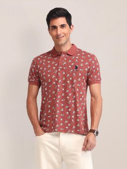 U.S. POLO ASSN. - Floral Printed Red Half Sleeves Polo T-Shirt