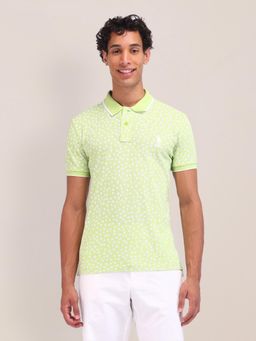 U.S. POLO ASSN. - Floral Printed Green Half Sleeves Polo T-Shirt