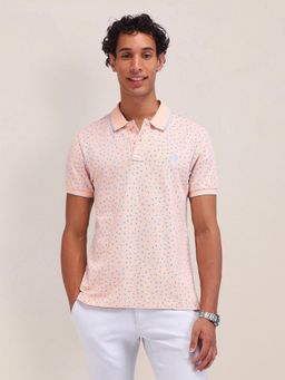 U.S. POLO ASSN. - Floral Printed Peach Half Sleeves Polo T-Shirt