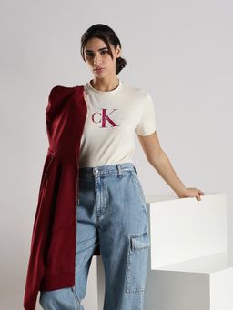 Calvin Klein - Beige Solid/Plain Regular T-Shirt