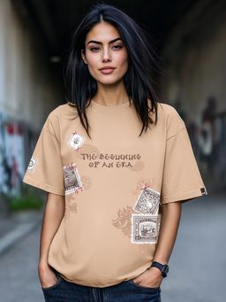 Bewakoof - Women's Ginger Root Brown Beginning Of An Era Graphic Printed Oversized T-shirt