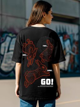 Bewakoof - Women's Jet Black Game Changer Graphic Printed Oversized T-shirt