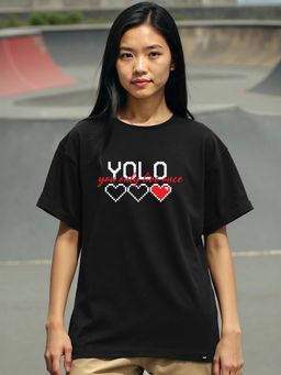 Bewakoof - Women's Jet Black Yolo Graphic Printed Boyfriend T-shirt