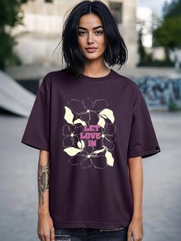 Bewakoof - Women's Plum Purple Let Love In Graphic Printed Oversized T-shirt