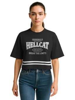 HELLCAT - Black Typography Boxy T-Shirt