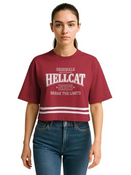 HELLCAT - Maroon Typography Boxy T-Shirt