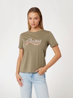 Guess - Green Solid/Plain Regular T-Shirt