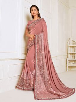 Odette - Rose Pink Lycra Designer Saree with Unstitched Blouse