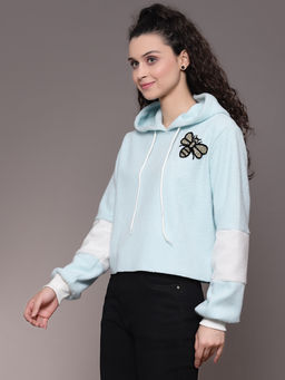 KASSUALLY - Blue Hooded Faux Fur Sweatshirt