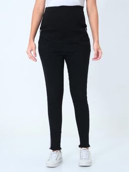 The Mom Store - Distress Taped Maternity Denims With Belly Support-black