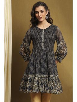 Biba - Womens Blue Georgette Straight Kurti