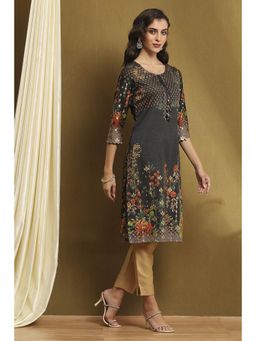 Biba - Womens Black Cotton Straight Kurta