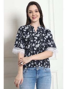 Rajnandini - Womens Black Cotton Floral Printed Top