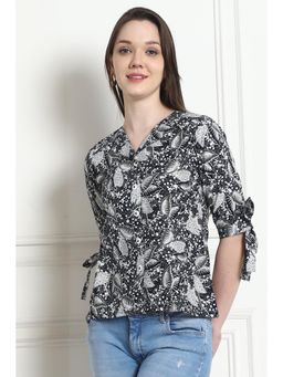 Rajnandini - Womens Black Cotton Floral Printed Top