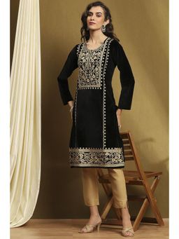 Biba - Womens Black Polyester Straight Kurta