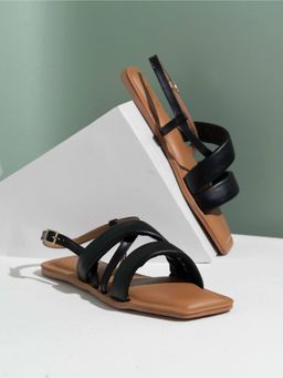 Inc.5 - Womens Black Casual Striped Open Toe Flats Sandals