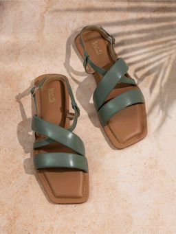 Inc.5 - Womens Green Casual Striped Open Toe Flats Sandals