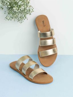 Inc.5 - Womens Golden Casual Striped Open Toe Slip-On Flats