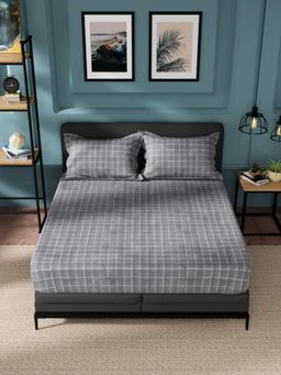 Nautica - Grey Checks Cotton Bedsheet with 2 Pillow Covers (King)