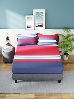 Nautica - Red Stripe Cotton Bedsheet with 2 Pillow Covers (King)
