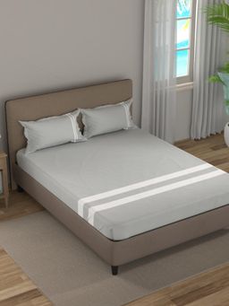 Nautica - Grey Satin Fitted Cotton Bedsheet with 2 Pillow Covers (King)