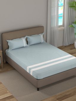 Nautica - Blue Satin Cotton Bedsheet with 2 Pillow Covers (King)