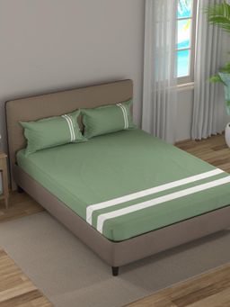 Nautica - Green Satin Fitted Cotton Bedsheet with 2 Pillow Covers (King)