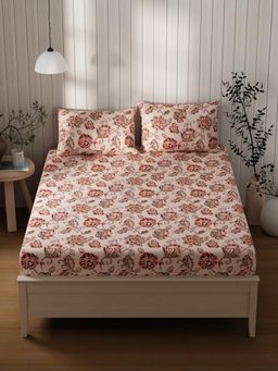 KOPA - Maroon Floral Cotton Bedsheet with 2 Pillow Covers (Double)