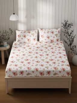 KOPA - Pink Floral Cotton Bedsheet with 2 Pillow Covers (Double)