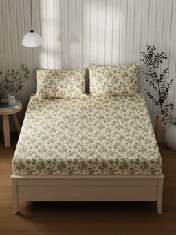 KOPA - Green Floral Cotton Bedsheet with 2 Pillow Covers (Double)