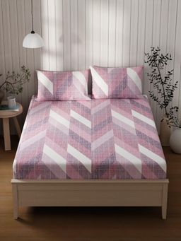 KOPA - Purple Geometric Cotton Bedsheet with 2 Pillow Covers (Double)