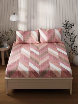 KOPA - Pink Geometric Cotton Bedsheet with 2 Pillow Covers (Double)