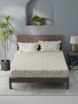 KOPA - White Floral Micro Bedsheet with 2 Pillow Covers (Double)