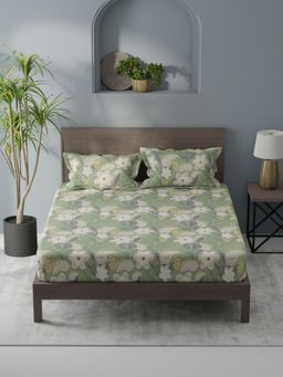 KOPA - Green Floral Micro Bedsheet with 2 Pillow Covers (Double)