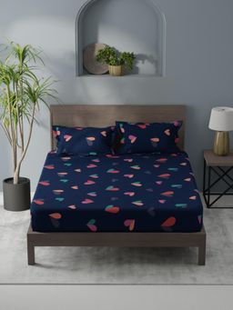 KOPA - Navy Blue Abstract Micro Bedsheet with 2 Pillow Covers (Double)