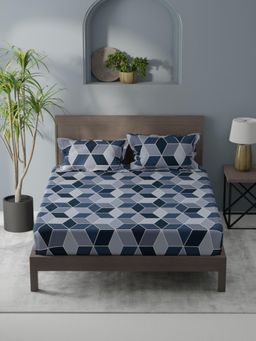 KOPA - Blue Geometric Micro Bedsheet with 2 Pillow Covers (Double)