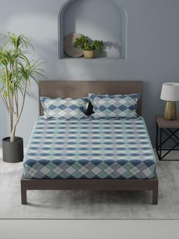 KOPA - Blue Geometric Micro Bedsheet with 2 Pillow Covers (Double)
