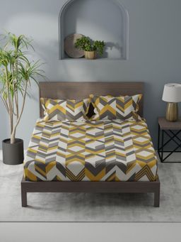 KOPA - Yellow Geometric Micro Bedsheet with 2 Pillow Covers (Double)